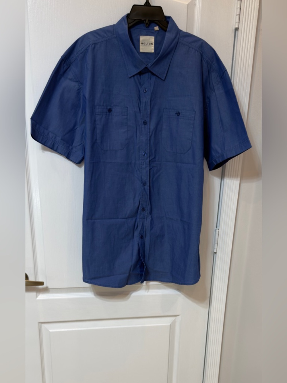 Holton Canvas Cloth Men's Short Sleeve Button-Up Shirt in Deep Blue XXL